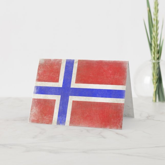 Greeting Card with Distressed Norwegian Flag (Front)