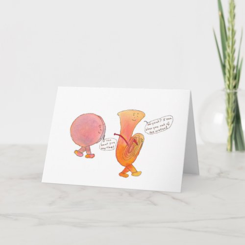 Greeting card with drum and tuba
