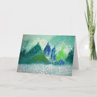 greeting card with evergreen trees painting