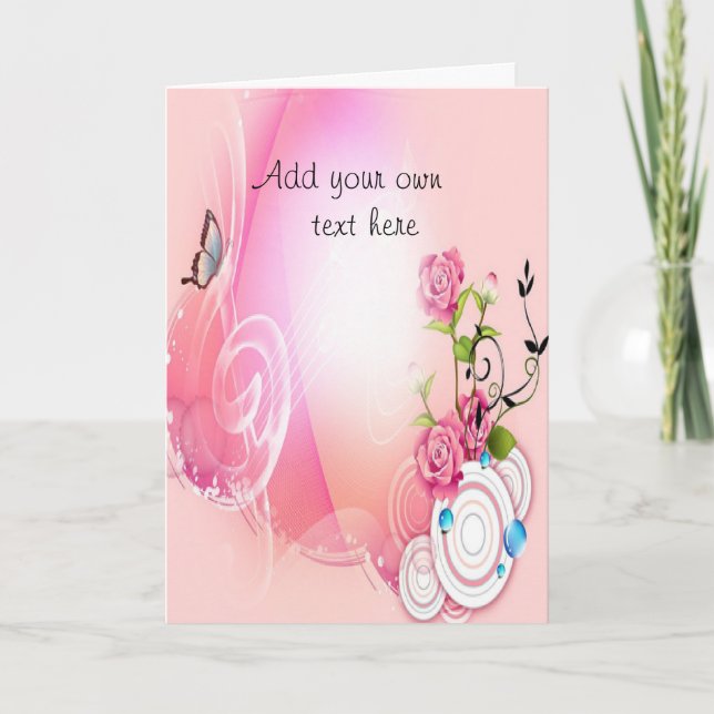 Greeting card with pink flower and butterfly (Front)