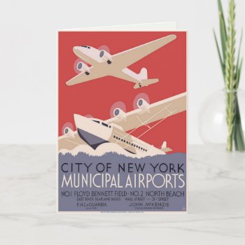 Greeting Card With Vintage Airport Poster by cardland at Zazzle