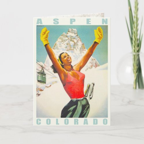 Greeting Card with Vintage Ski Print from Aspen