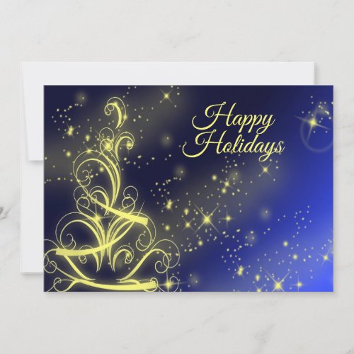 Greeting Christmas Tree Gold Stars Navy Blue Holiday Card