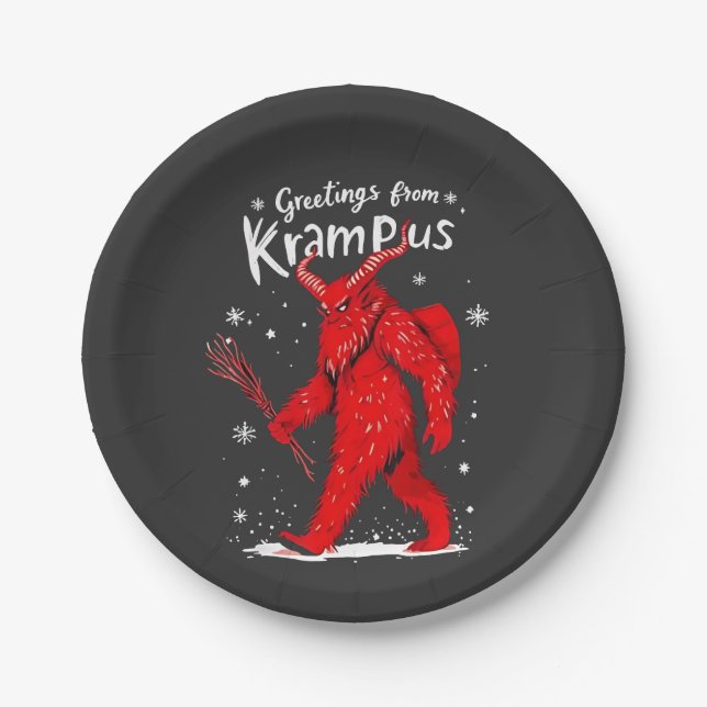 Greeting from Krampus Xmas Christmas  Paper Plates (Front)
