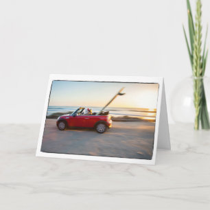 Greeting Inside Santa driving Mini beach SUP Holiday Card