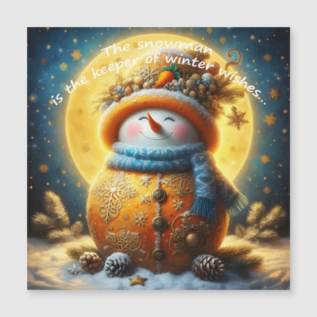 Greeting magnet with a cute snowman (Front)