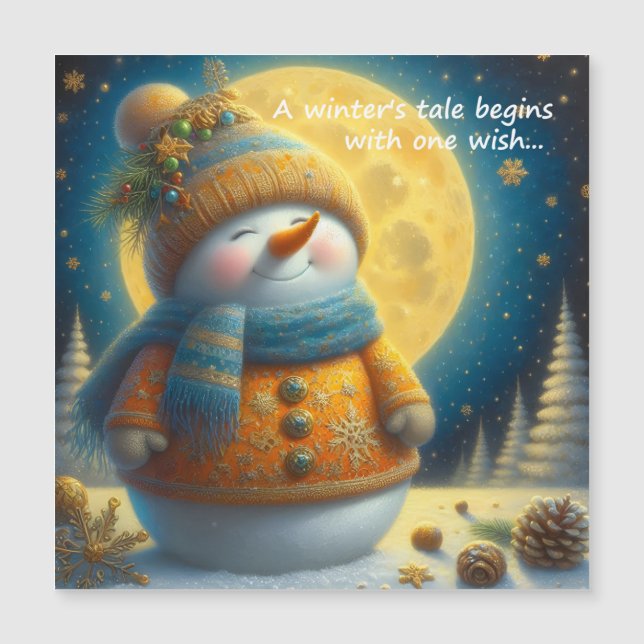 Greeting magnet with a cute snowman (Front)