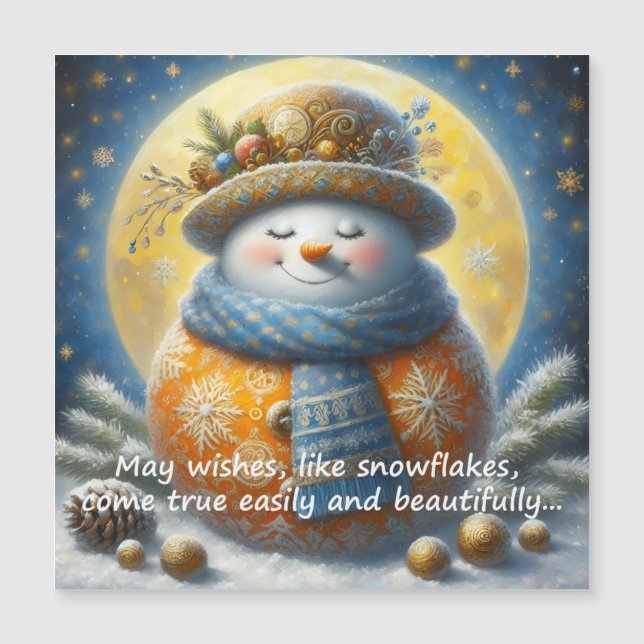Greeting magnet with a cute snowman (Front)