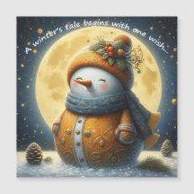 Greeting magnet with a cute snowman