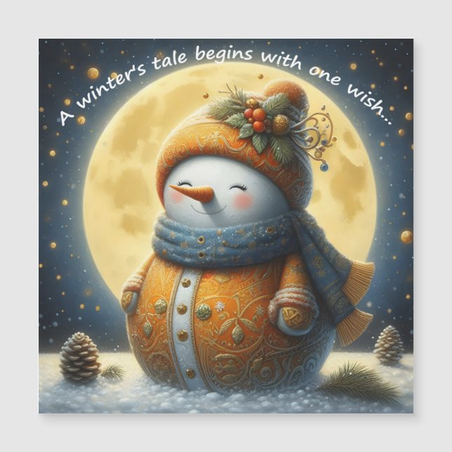 Greeting magnet with a cute snowman (Front)