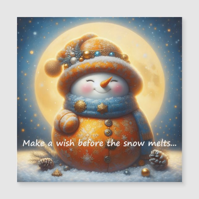 Greeting magnet with a cute snowman (Front)