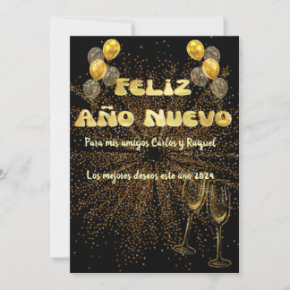 Greeting New Year in elegant gold Holiday Card