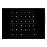 ABC|DEF
 GHIJKL
 M|N|OPQR
 STUVWX
 YZ0123
 456789  Greeting/note cards