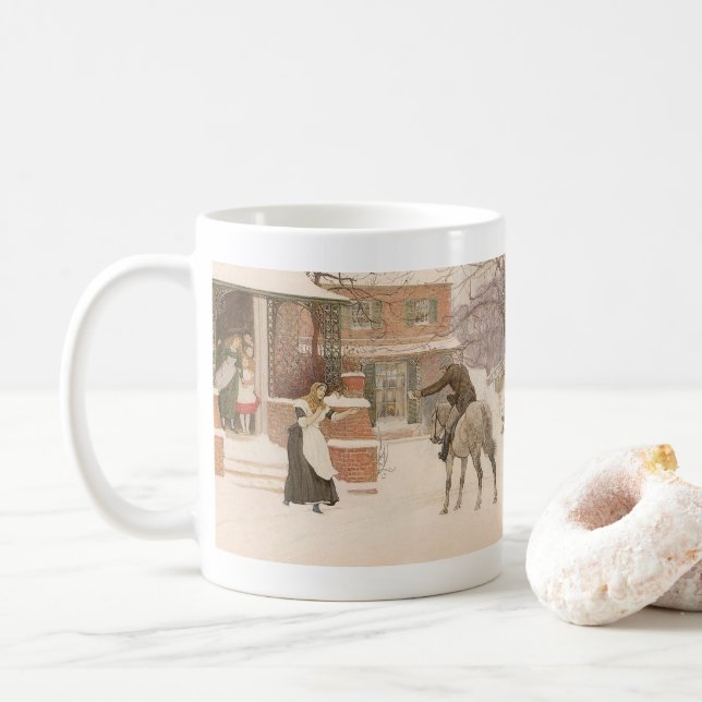 Greeting the Postman by Robert Walker Macbeth Coffee Mug (With Donut)