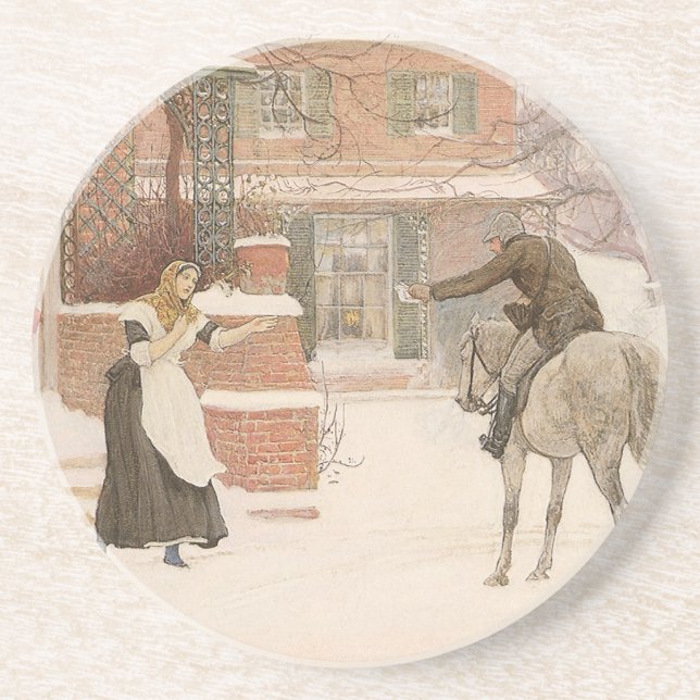 Greeting the Postman by Robert Walker Macbeth Drink Coaster (Front)