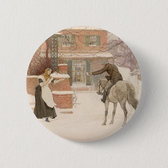 Greeting the Postman by Robert Walker Macbeth Pinback Button (Front)