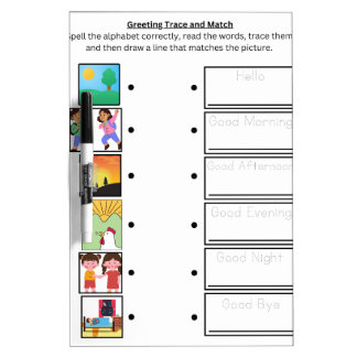 Greeting Trace and Match Worksheet for Kids Fun Le Dry Erase Board
