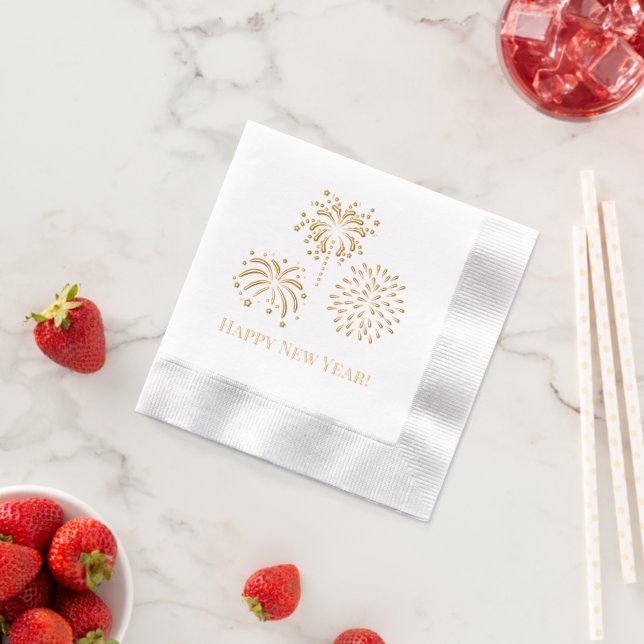 Greeting with Fireworks #2 Happy New Year Foil Napkins (Insitu (Strawberry))