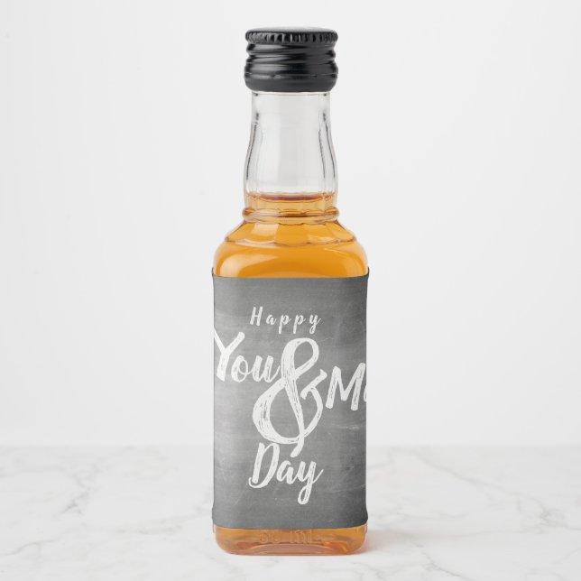 Greetings anniversary in chalkboard look liquor bottle label (Front)