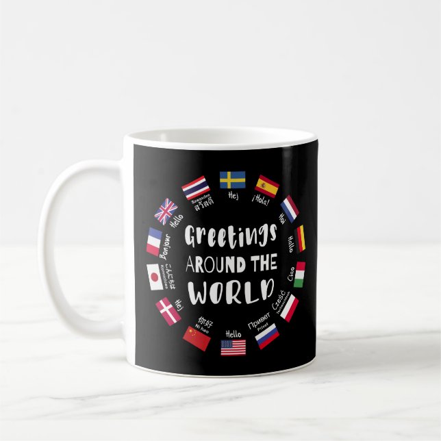 Greetings around the world - Hello in all language Coffee Mug (Left)