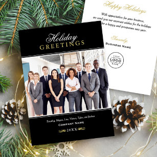 Greetings Black and Gold Business Company Photo Holiday Card