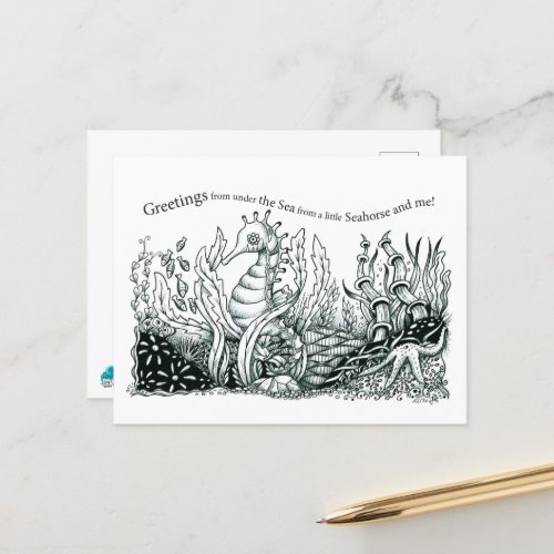 Greetings from a little seahorse postcard
