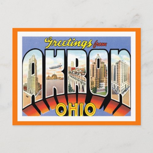 Greetings From Akron Ohio US City Postcard