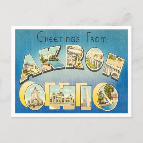 Greetings from Akron Ohio Vintage Travel Postcard