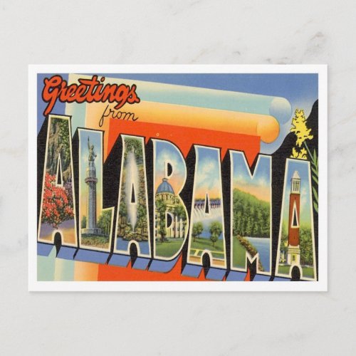 Greetings From Alabama Vintage Postcard