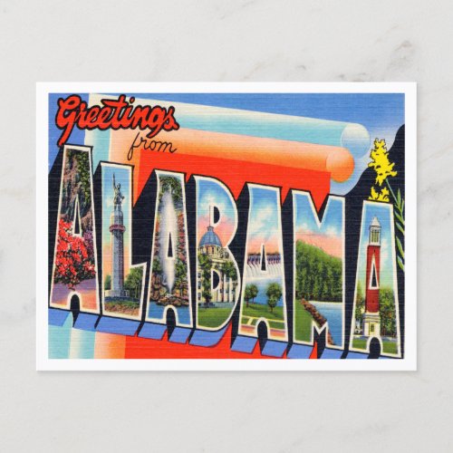 Greetings from Alabama Vintage Travel Postcard