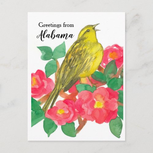 Greetings from Alabama Yellowhammer Camellia Postcard