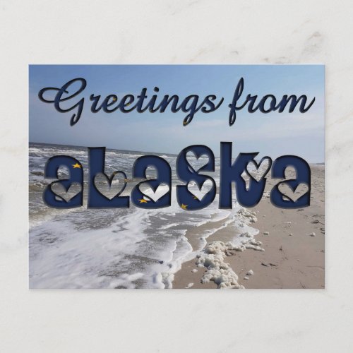 Greetings from Alaska State Flag Hearts USA Postcard