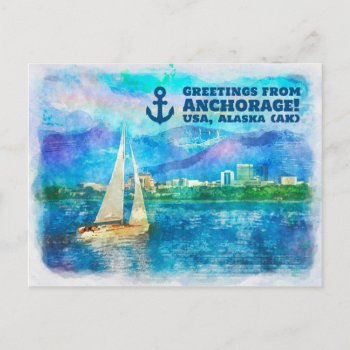 Greetings From Anchorage - Watercolor Painting Postcard by Colibry at Zazzle