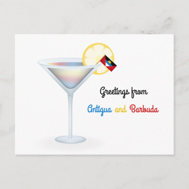 Greetings From Antigua and Barbuda Cocktail Card (Front)