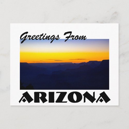 Greetings From Arizona Grand Canyon Sunset Postcard