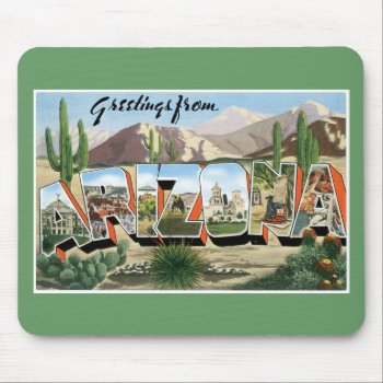 Greetings From Arizona! Retro Catcus Desert Mouse Pad by scenesfromthepast at Zazzle