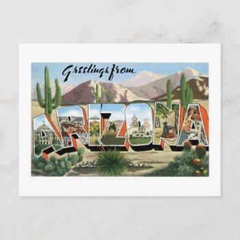 Greetings From Arizona! Retro Catcus Desert Postcard by scenesfromthepast at Zazzle