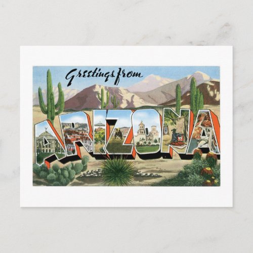 Greetings from Arizona Retro Catcus Desert Postcard