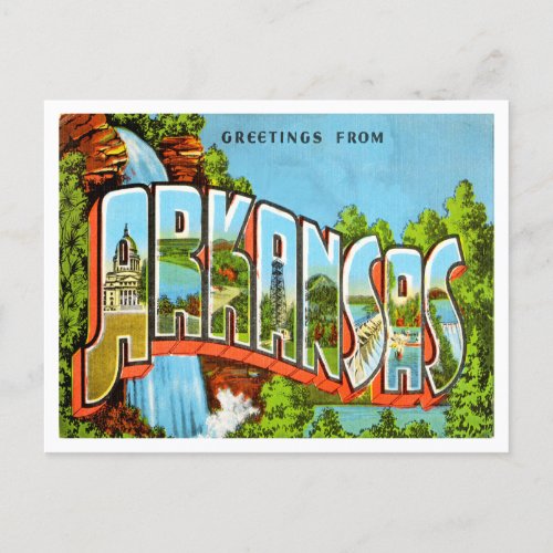 Greetings from Arkansas Vintage Travel Postcard