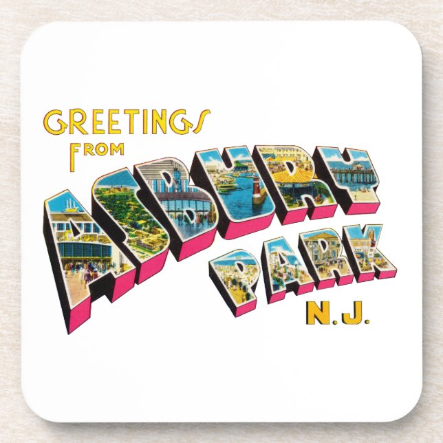 Greetings from Asbury Park New Jersey Beverage Coaster (Front)