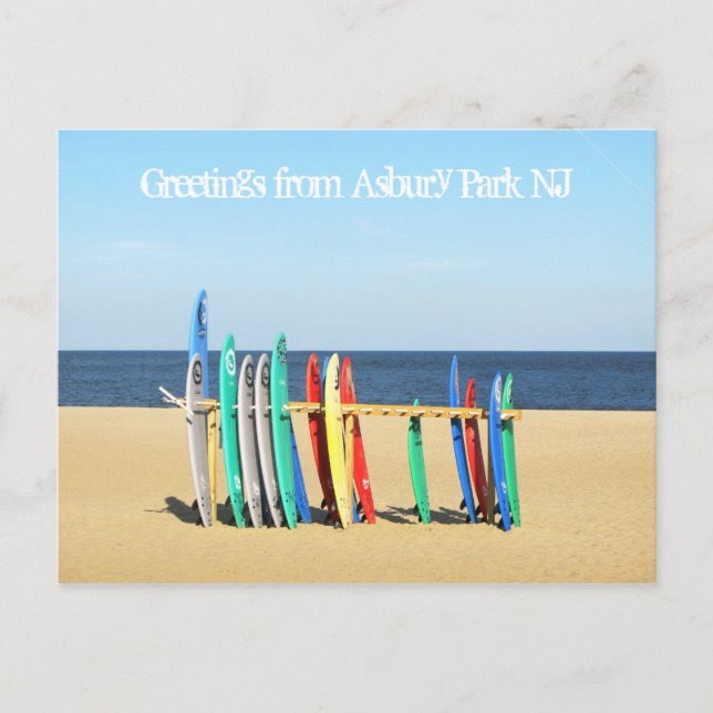 Greetings from Asbury Park NJ - Surfboards Postcard (Front)