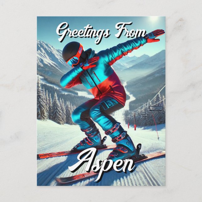 Greetings from Aspen Dabbing Snowboarder Postcard (Front)