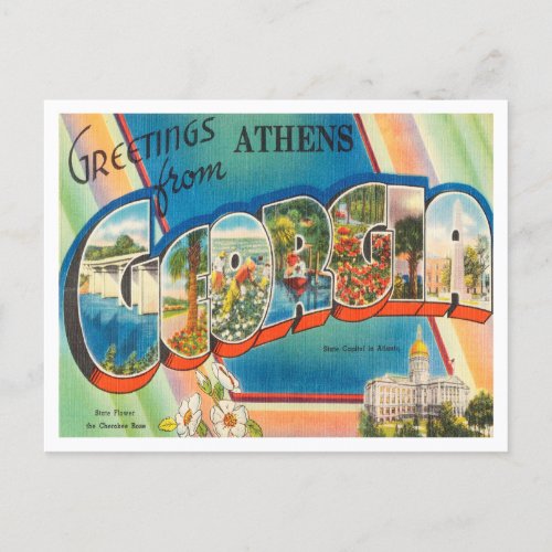 Greetings from Athens Georgia Vintage Travel Postcard