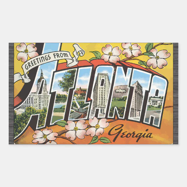 Greetings From Atlanta Georgia, Vintage Rectangular Sticker | Zazzle
