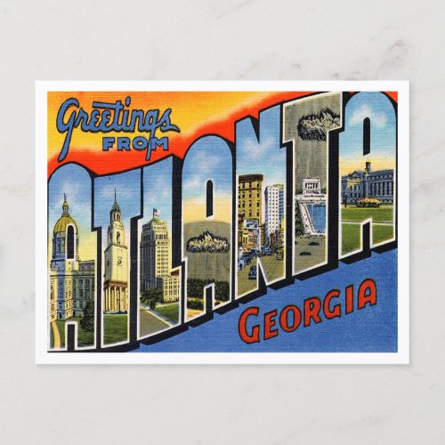 Greetings from Atlanta Georgia Vintage Travel Postcard