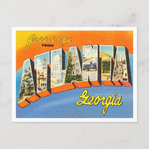 Greetings from Atlanta Georgia Vintage Travel Postcard