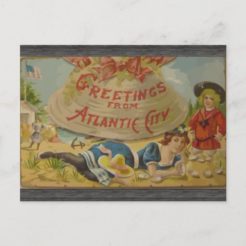 Greetings From Atlantic City Vintage Postcard