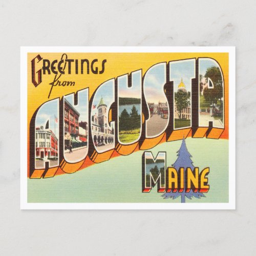 Greetings from Augusta Maine Vintage Travel Postcard