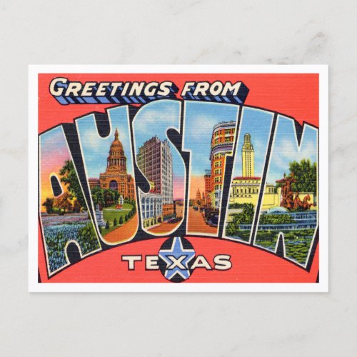 Greetings from Austin Texas Vintage Travel Postcard