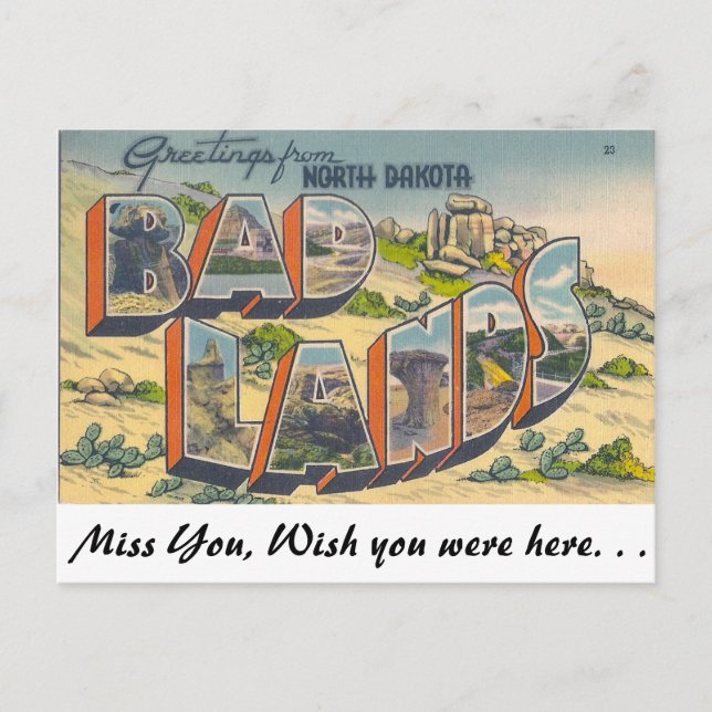 Greetings from Bad Lands, North Dakota Postcard (Front)